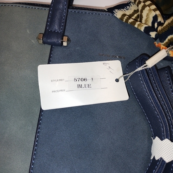Colorblock Suede & Faux Leather Tote Bag with Scarf Accent – Navy & Gray - Picture 6 of 8